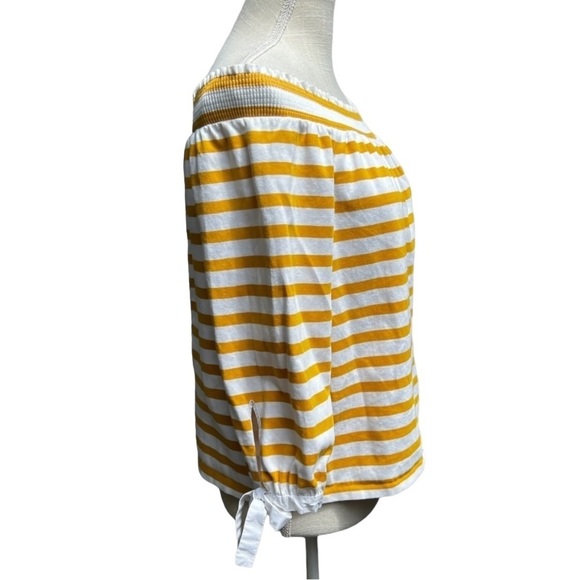 J. Crew Yellow and White Striped Off-Shoulder Blouse - Picture 6 of 12
